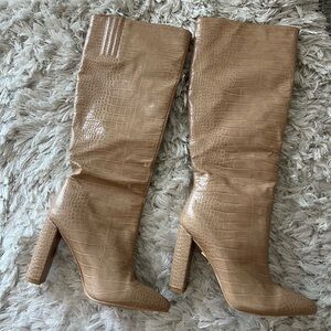 PLT Tan Croc Knee-High Boots